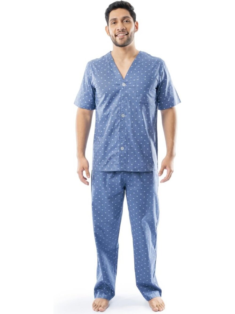 Cozy Men's Short Sleeve Pajama Set with Long Pants - Soft Broadcloth Sleepwear